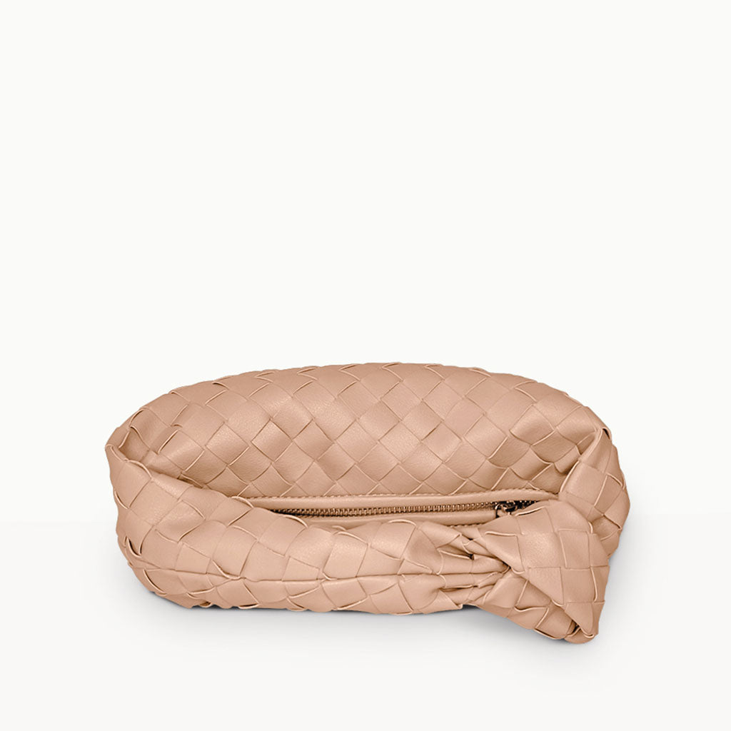 The Small Margaux Leather Weave Cloud Bag in champagne