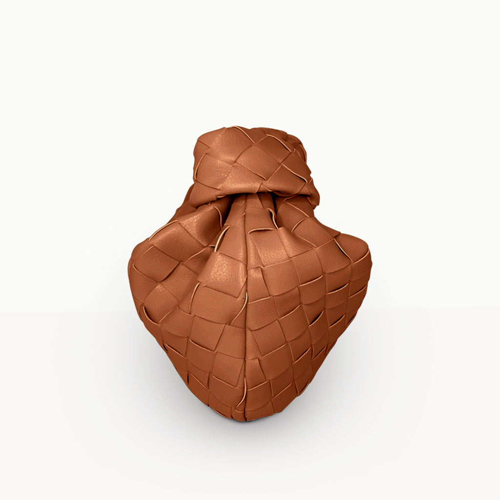 The Small Margaux Leather Weave Cloud Bag in tan